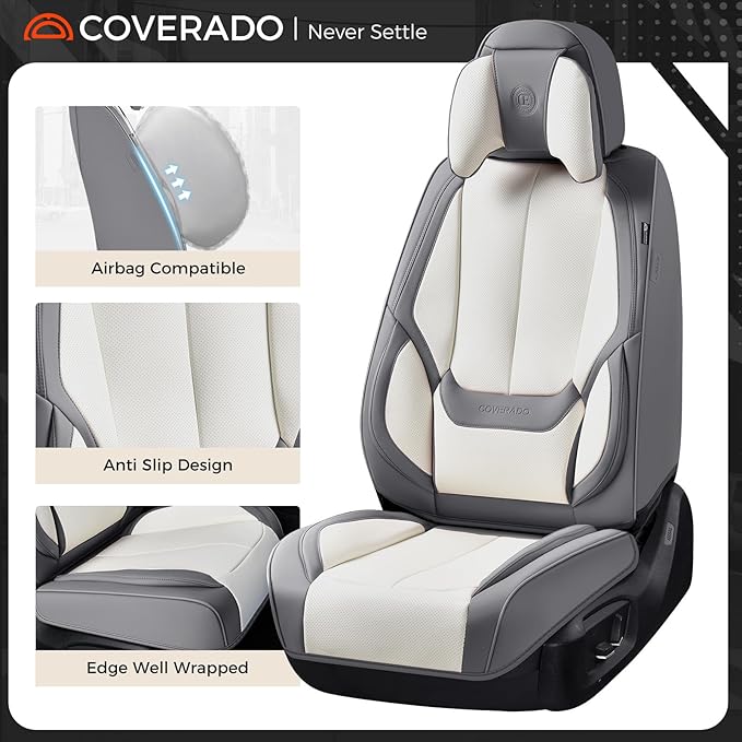 Coverado Seat Covers Full Set, 5 Seats Seat Covers for Cars, Waterproof Nappa Leather Car Seat Covers with Head Pillow, Seat 