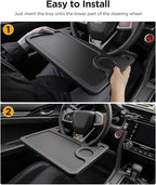 2 in 1 Automotive Car Steering Wheel Tray for Ford F150 F250 F350 Transit Ranger Bronco Explorer Fusion Mustang Truck Accessories 2004-2025,for Laptop, Tablet, iPad Or Notebook Car Travel Table