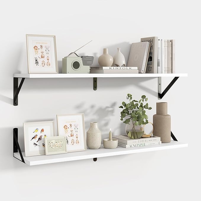 Axeman 32 Inch Floating Shelves | 8 Inch Deep White Wood Wall Shelves Set of 2 | 31.5" W x 8" D Rustic White Shelves for Bath
