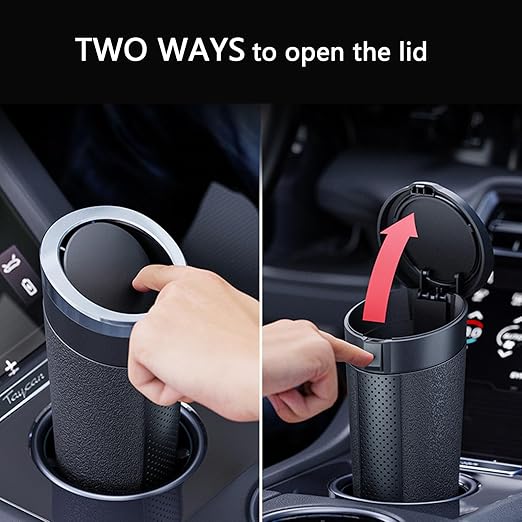 Car Trash Can with Lid, 2 Packs Leakproof Vehicle Garbage Bin, Compact Cup Holder Design, Includes 40 Trash Bags, Ideal for Car, Truck, Home, Office, Front & Back Seat Organizers (2-pack Silver)