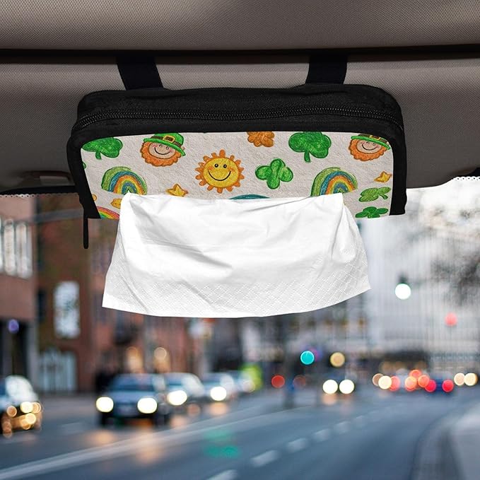 Car Tissue Holder Car Visor Organizer Tissue Box Holder for Car Sun Visor Organizer with Car Vehicle Accessories Essentials Interior for Women Men Light Leprechaun Clovers St.Patrick Rainbows