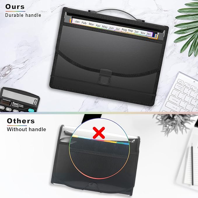 Accordion File Organizer with Handle,13 Pockets Expanding File Folder for Paper/Document/Bill,Portable Filing Box,Visible Win