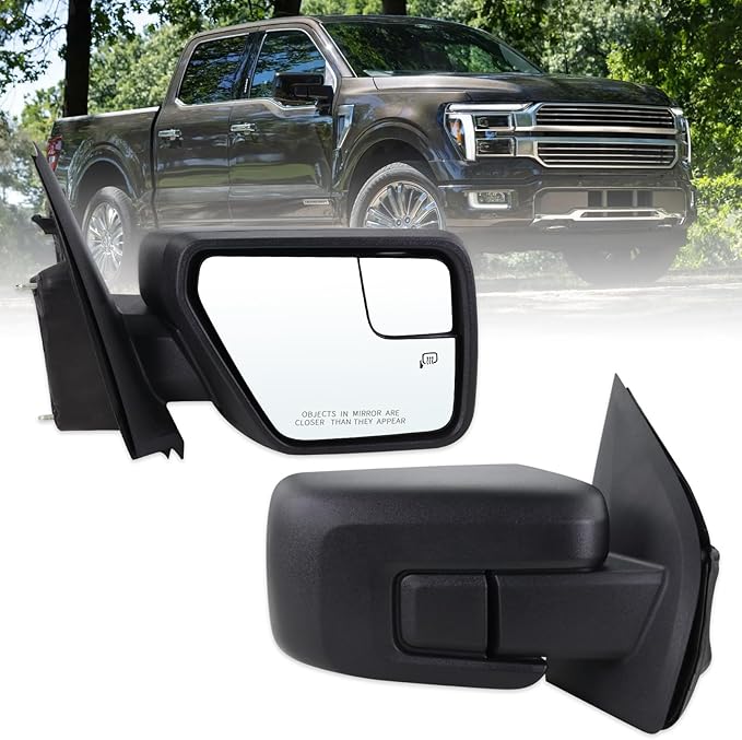 Right Passenger Side Door Mirror Compatible With 2021 2022 2023 2024 2025 2026 Ford F150 With Power Glass Manual Folding Heated Temperature Sensors Matte Black Replace#ML3Z17682UA(7 Pins)