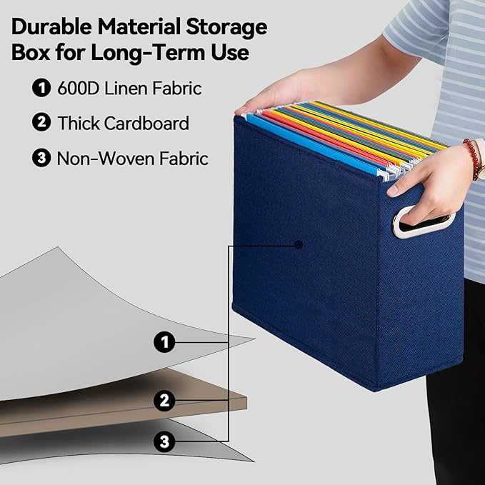4 Pack Letter Size File Storage Box Collapsible, Fabric Hanging File Folders Organizer, Portable Office Document Holder with 