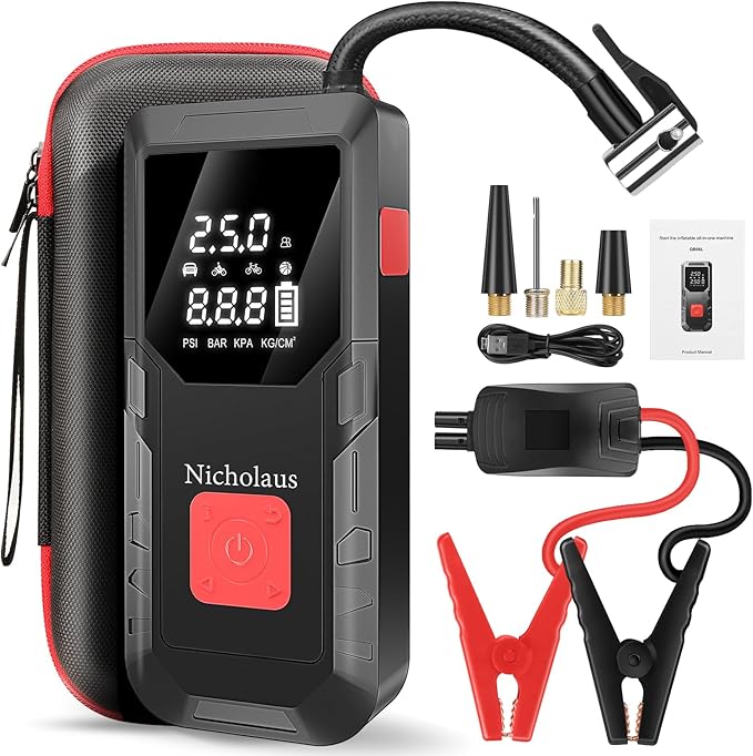 12 V Car 8000 mAh Battery Jump Starter 2800A with 150psI Air Compressor, Compact and Practical Edition QB08L Safe Smart,