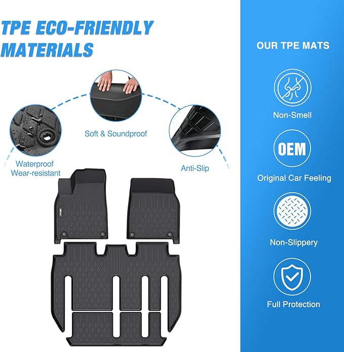 Nilight TPE Floor Mats for Tesla Model X 7 Seater 2022 2023 2024 2025 2026 All Weather Custom Fit Heavy Duty Floor Liners