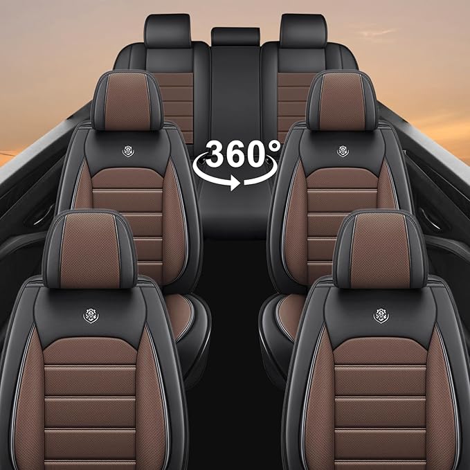 Seat Covers Custom Fit for GMC Yukon XL 2000-2026, 7 Seat, Compatible Airbag Non-Slip Waterproof Leather Seat Cover, Luxury Interior Car Seat Covers Full Set, Black Coffee