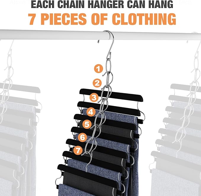 NiHome Clothing Chain Hanger 10-Pack, Metal Closet Organizer Space Saving Hangers with 7 Holes, College Dorm Room Essentials,