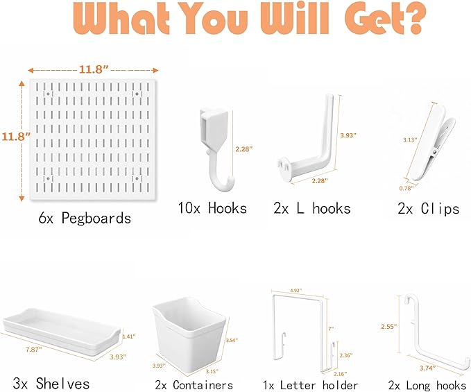 Peg Board, 24"x36" Pegboard Wall Organizer, Includes 6PCS White Peg Boards and Accessories, Plastic Peg Board Panels for Craf