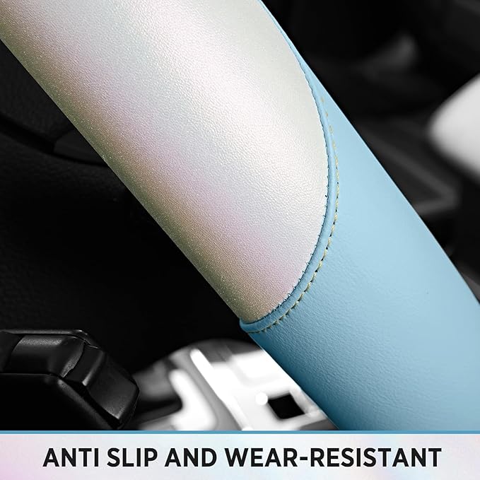 Road Comforts Steering Wheel Cover – Breathable Leather Steering Wheel Cover, Anti-Slip Grip, Universal Fit 14.5” to 15”, Hea
