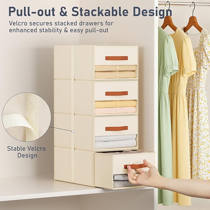 DIMJ Closet Organizers and Storage - Fabric Bins with Drawers for Closet Foldable Clothes Organizers with Clear Window, Stack