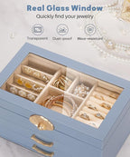 Enthralite Jewelry Box with 2 Drawers: Jewelry Display Organizer for Earrings Necklaces - Gifts for Girls Women (Grey Blue)