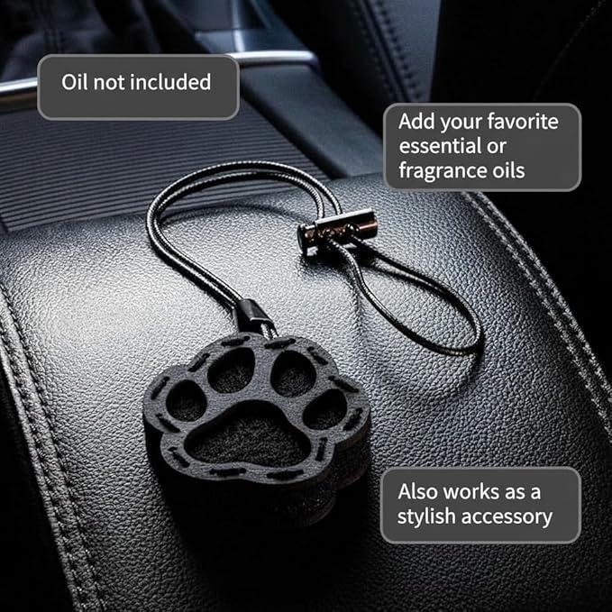 Wood Car Air Freshener — Paw Designed — Handmade Unscented DIY Essential Oil Hanging Diffuser with Felt Insert — Add Your Own