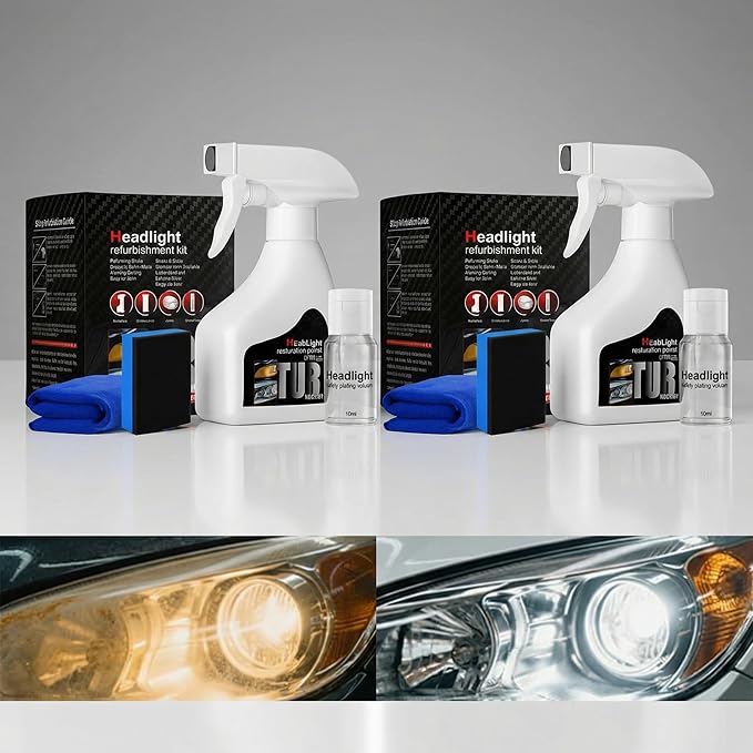 HISKI Headlight Restoration Kit with Ceramic Coating, Automotive Headlamp Restoration Fluid Kit, Headlight Restoration Kit,Mu