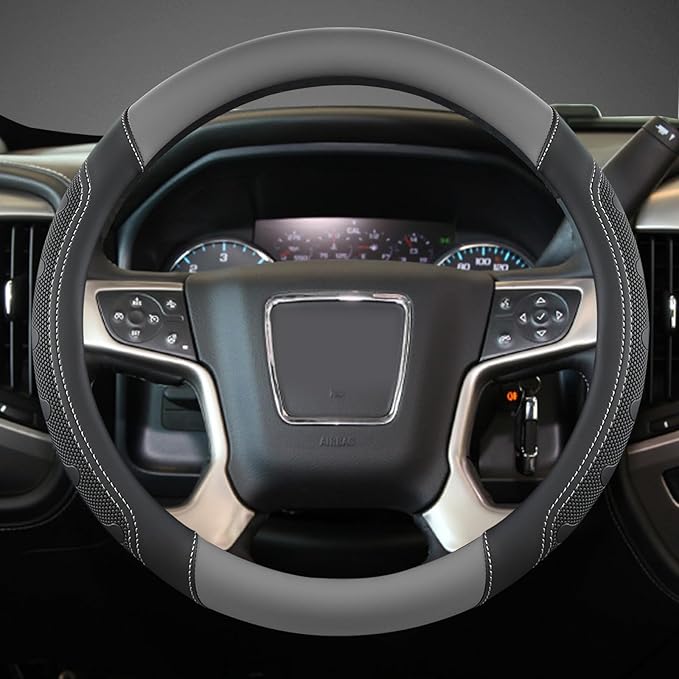 GIANT PANDA Steering Wheel Cover for GMC Sierra Acadia Terrain Yukon(Gray+Black-Standard Size)