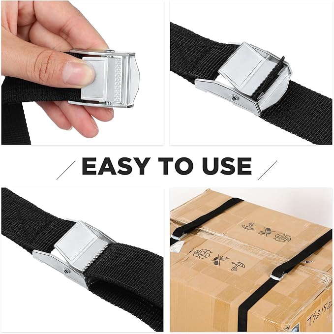 Riakrum 15 Pack 12 Feet Lashing Straps Adjustable Kayaks Tie Down Cam Buckle Straps with Buckles up to 250lbs for Cargo, Luggage, Motorcycles, Truck, Car Roof Rack, Sup Surfboard(Black)
