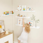 Fun Memories Picture Ledge Shelf, White Floating Shelves Set of 4, 36 Inch Picture Shelves for Wall with Ledge, Large Nursery