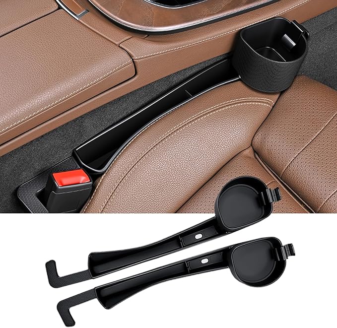2026 Upgraded Car Seat Gap Filler with Holder and Hook, Car Seat Accessories Interior, Car Seat Gap Plug with Storage Slot, Car Organizer Fit Sedan SUV Truck, Black