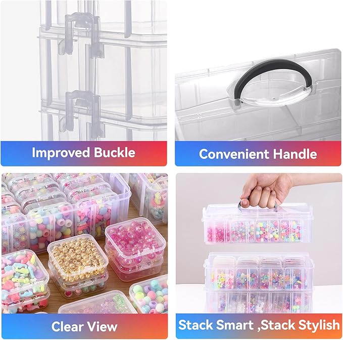VTG Bead Organizer Box, 84 Pcs Small Plastic Containers with Lids, 4-Tier Stackable Storage Box, Clear Organizers for Jewelry
