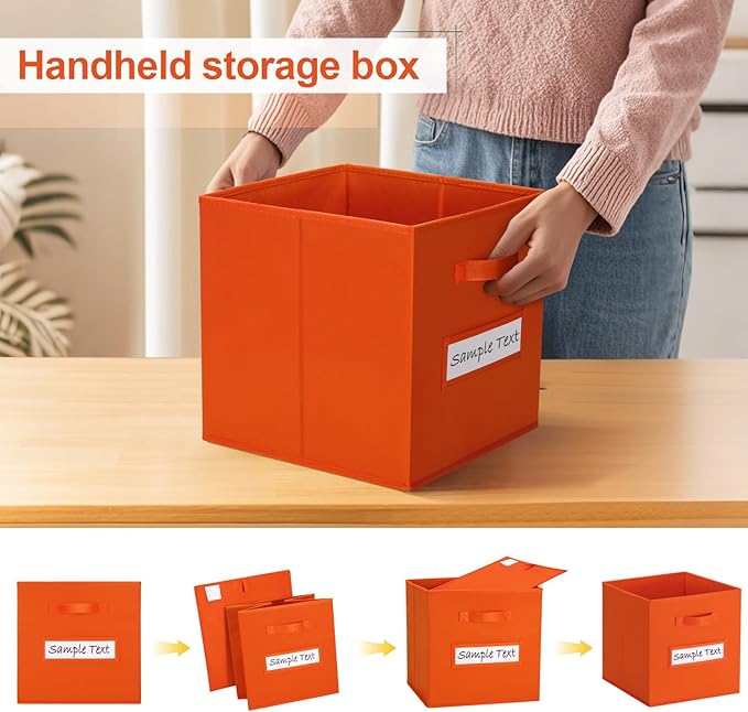 artsdi 11x11 storage cube bins (Set of 10) Foldable Fabric storage cubes with 10 Labels Window Cards & a Pen,11 inch cube sto
