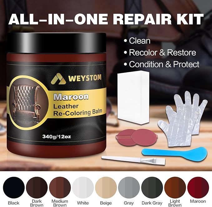 Leather Recoloring Balm, 12oz Large Size Leather Dye, Color Restorer, Scratch Repair, Furniture & Couch Restorer Kit, Repair 