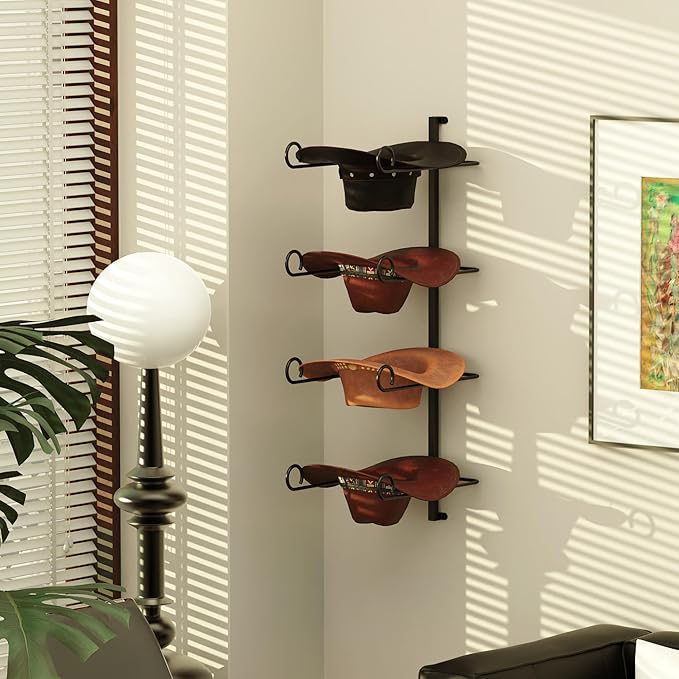 Alyoen Cowboy Hat Rack for Wall, Cowboy Hat Holder Wall Mount Holds Up to 4 Hats, Metal Hat Organizer Storage Hanger, Western
