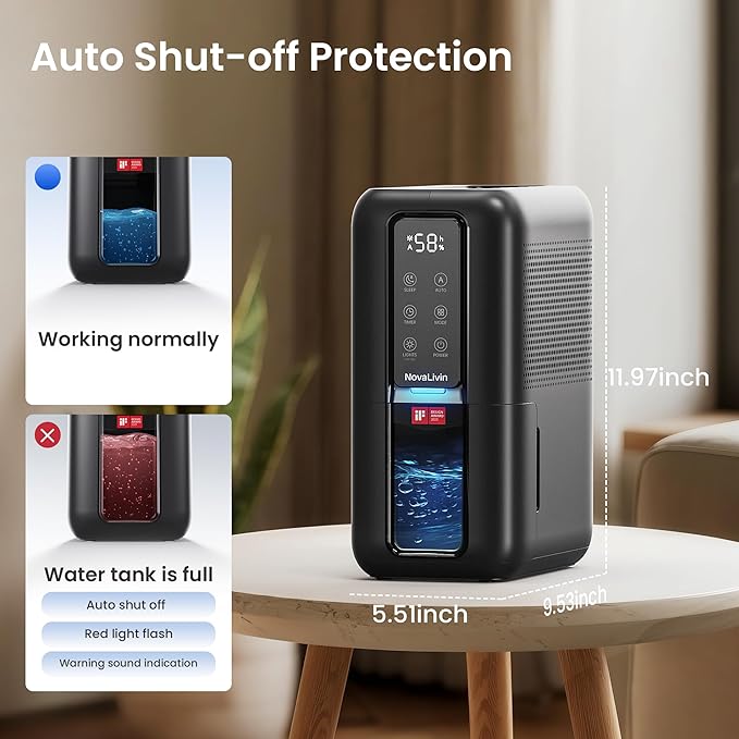 Dehumidifiers for Bathroom with Moisture Absorber Bag Reusable, 68 OZ Water Tank Portable Quiet Dehumidifier for Bedroom