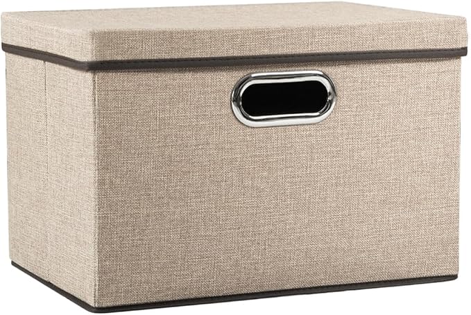 PRANDOM Collapsible Storage Cubes with Lids [1-Pack] Jute Fabric Foldable Storage Boxes Organizer Containers Baskets Bins wit