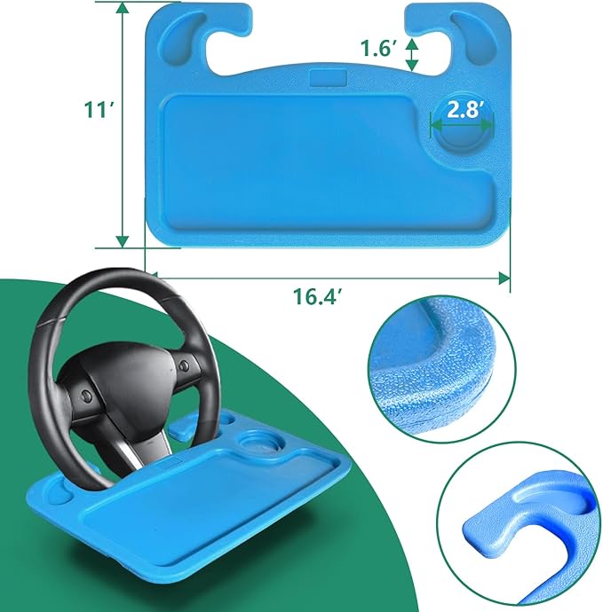 Steering Wheel Tray for Laptop & Food Universal Trays Accessories Desk Car Travel Mount Car Food Tray for Eating - Blue