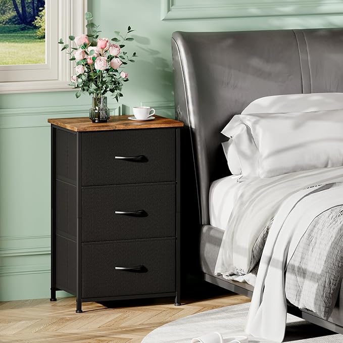 Somdot Dresser for Bedroom with 3 Drawers, Storage Organizer Chest of Drawers with Removable Fabric Bins for Closet Bedside L