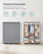 SONGMICS Portable Closet, Wardrobe Closet Organizer with Cover, 3 Hanging Rods and Shelves, 4 Side Pockets, 51.2 x 17.7 x 65.
