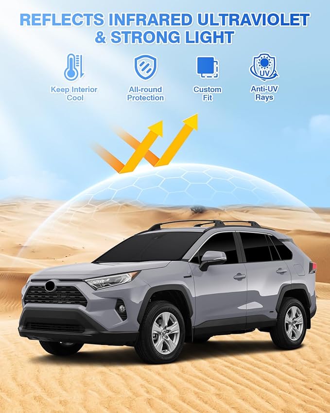 Window Shades for Toyota RAV4 2019-2025 Accessories Windshield Sun Shade Side Rear Window Covers Sunshade Sun Visor Shield Privacy Protection for Camping Keep Vehicle Cool Black 8PCS