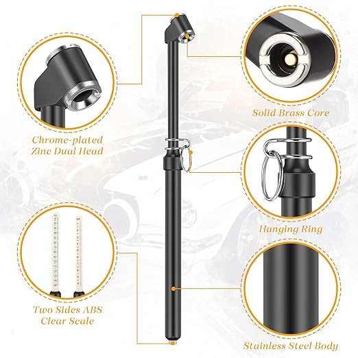 Yunsailing 10 Pcs 10 Pcs Dual Head Tire Pressure Gauge Heavy Duty Truck Tires Air Pressures Gauges with Hook Range 10-150psi, 0.7-10.3bar for Semi Trucks Car Bus Rv Van (Black)
