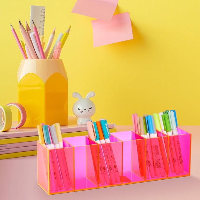 Jetec Acrylic Pen Holder 6 Compartments Makeup Brush Stationery Organizer Pencil Holder for Desk Accessories, Cosmetic Brushe