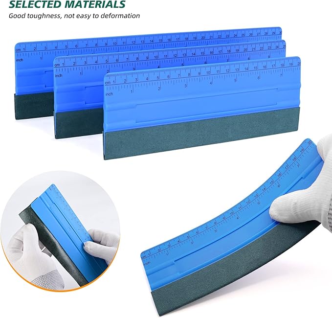EHDIS Large Vinyl Squeegee Window Tint Tool 3PCS Big Size Felt Edge Wrap Scraper for Vinyl Graphic Decal Car Wrapping Applicator Wallpaper Smoothing (Blue)