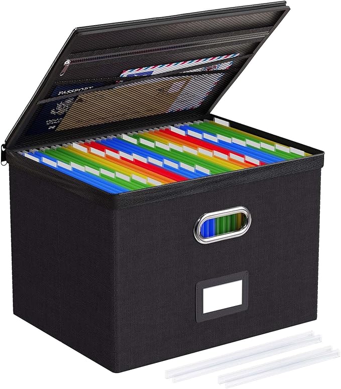Oterri 1 Pack Large File Organizer Boxes with Lids, File Box with Mesh Pockets, Document Organizer Box for Legal/Letter Size 