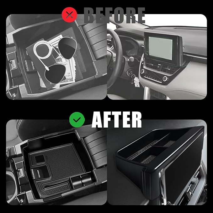 Muslogy Center Console Organizers Compatible with 2020-2025 2026 Toyota Corolla & 2022-2026 Corolla Cross Accessories Dashboard Insert Behind 8-inch Screen & Middle Console Tray 2PCS
