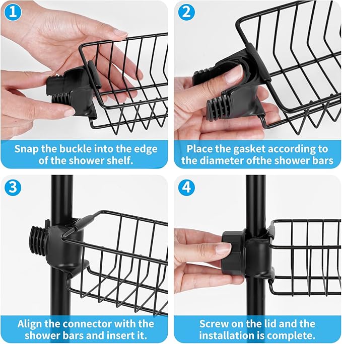 Clawfoot Tub Caddy(Shower Rod Not Included) - Stainless Steel Shower Shelves and Soap Caddy (Black)