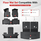 Floor Mats for 2020-2025 2026 Ford Explorer Accessories, Cargo Mat with Backrest Mat All Weather TPE Waterproof for Ford Explorer 6 Passenger Captain Seat ST Accessories 2025 2024 2023