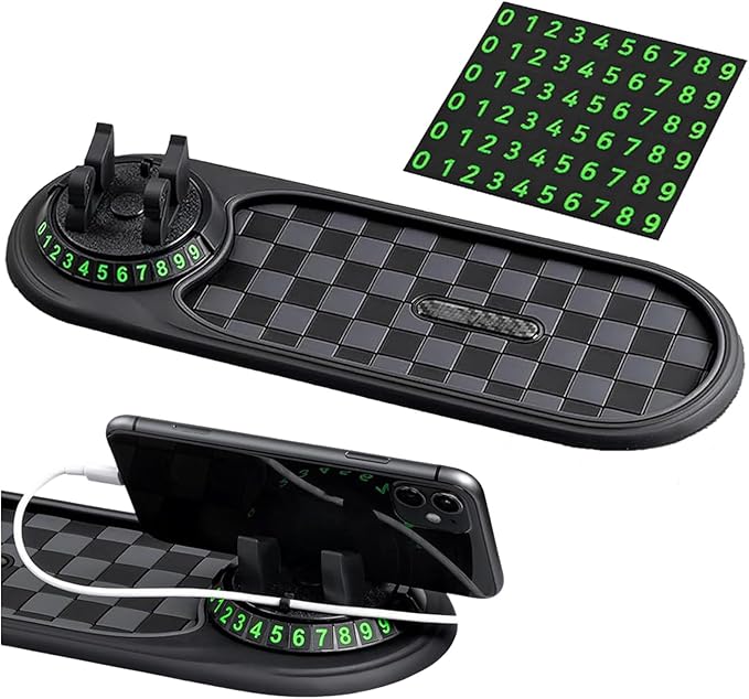 Multi-Functional Support Anti-Slip Pad, 360° Rotatable Car Anti Slip Mat Phone Holder with Temporary Parking Number, Auto Das