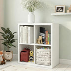 CTESNE【2026 Wooden Thick Frame 4 Cube Storage Organizer Shelf with Anti-Tipping Kits + Reversible Open Back Bookcase, Horizon