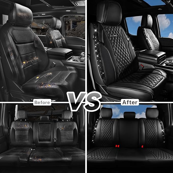 CAR Pass Bling Car Seat Covers, Microfiber Nappa Leather Luxury Cushioned, Waterproof Heavy-Duty Anti-Slip Universal Fit for 