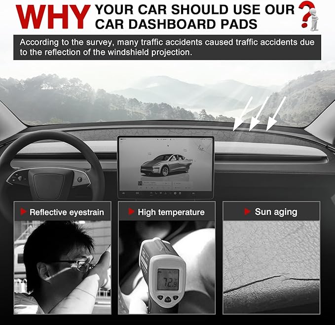 Autorder Dashboard Cover Mat for Tesla Model Y 2025 2026 Accessories Dash Cover Upgrade Flannel Dash Mat Sunshade Glare UV Ra