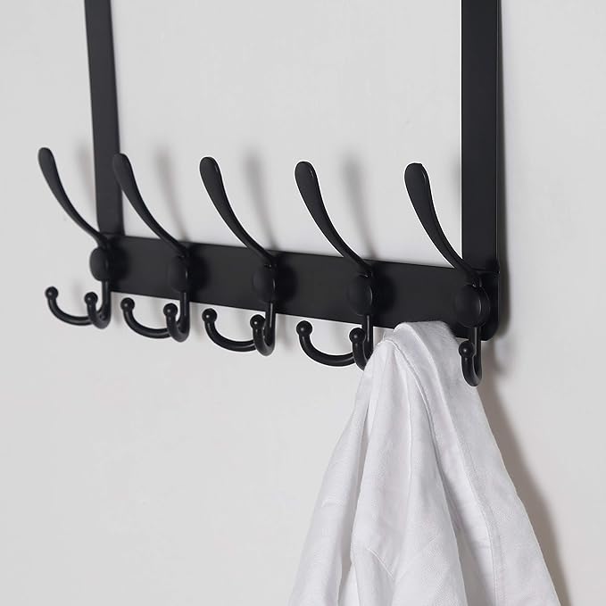 Dseap Over The Door Hook Hanger - Fits 1 3/8" to 1 3/4" Standard Doors | 5 Tri Hooks Heavy Duty Towel/Coat Rack | Door Organi