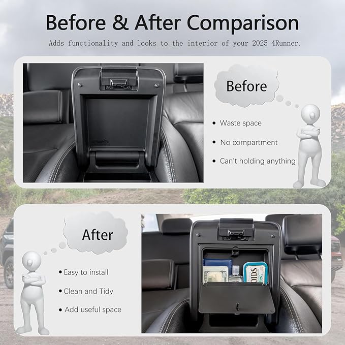 JDMCAR One-Touch Hidden Storage Box Compatible with Toyota 4Runner Accessories 2025 2026 Center Console Organizer