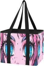 Kawaii Anime Eyes Reusable Grocery Bags Large Shopping Tote Bag with Reinforced Bottom Board, Water Resistant Foldable Storag