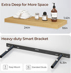 Fun Memories Floating Shelves for Wall 24 Inch Set of 3, Farmhouse Floating Shelves with Invisible Heavy Duty Bracket, 10 Inc