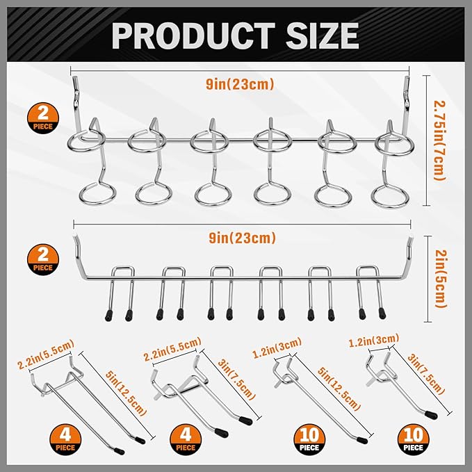 HORUSDY 309 PCS Pegboard Hooks Assortment Kit – 17 Types Heavy Duty Peg Board Hooks & Organizer Accessories – Fits 1/8 & 1/4 