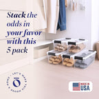 HOMZ 5-Pack Latching Lid, Clear Plastic Storage Organizer Bins, 7.5 Quart, Gray Latch - Stackable Organizing Containers for H