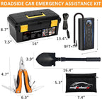 AUTODECO 98 PCS Roadside Car Emergency Assistance Kit with Portable Air Compressor Jumper Cables Safety Hammer All in One Pli